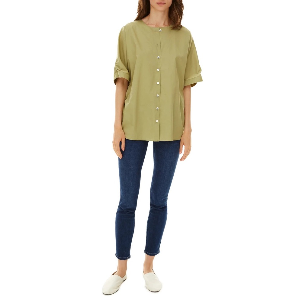 Harshman NEW Aelin Button-Front Twill Top in‎ Sage Green Size Small